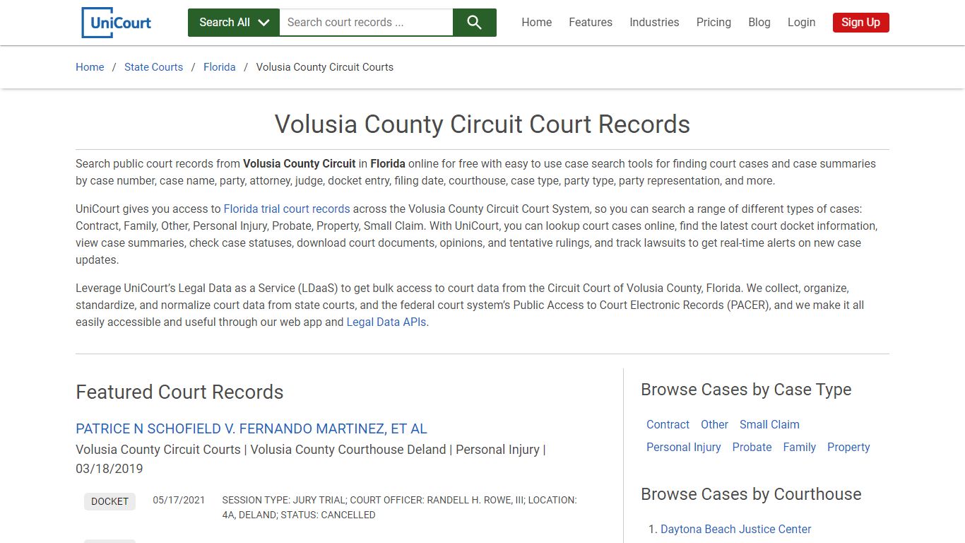 Volusia County Circuit Court Records | Florida | UniCourt